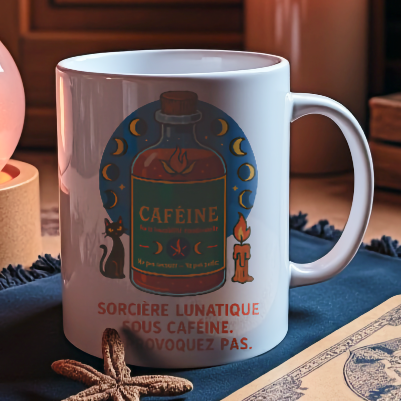 Sorcière Lunatique sous Caféine – Mug d’Avertissement Matinal Sorcière Lunatique sous Caféine – Mug d’Avertissement Matinal