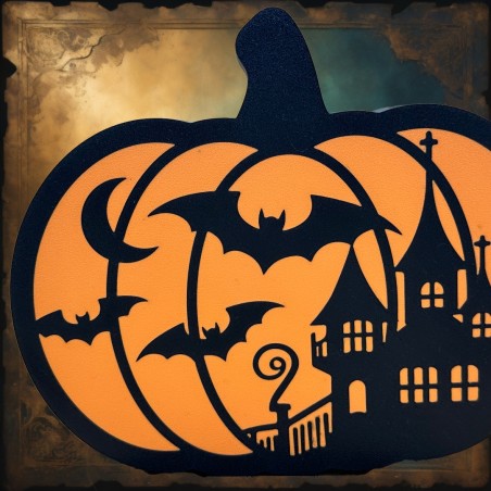 Lightbox Halloween Citrouille – Manoir Gothique & Chauves-souris