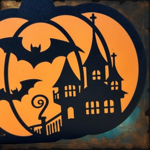 Halloween Kürbis Wandleuchte – Gotisches Herrenhaus & Fledermäuse