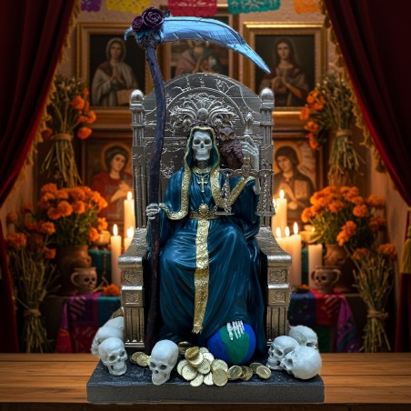 Statua Santa Muerte su Trono – Artigianale 8 Colori