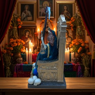 Statue Santa Muerte sur Trône – Artisanale 8 Couleurs