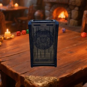 Torre lancia-dadi pieghevole in legno inciso – Torre dell’Iniziativa