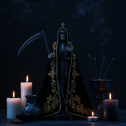 Santa Muerte Noire : Ombre Protectrice et Justice Implacable